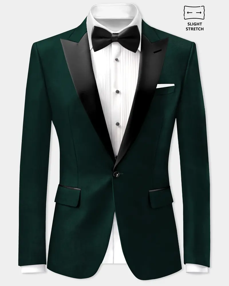 Emerald-Zucchini Green Solid Wool Rich Peak Lapel Tuxedo Slight Stretch Blazer 1