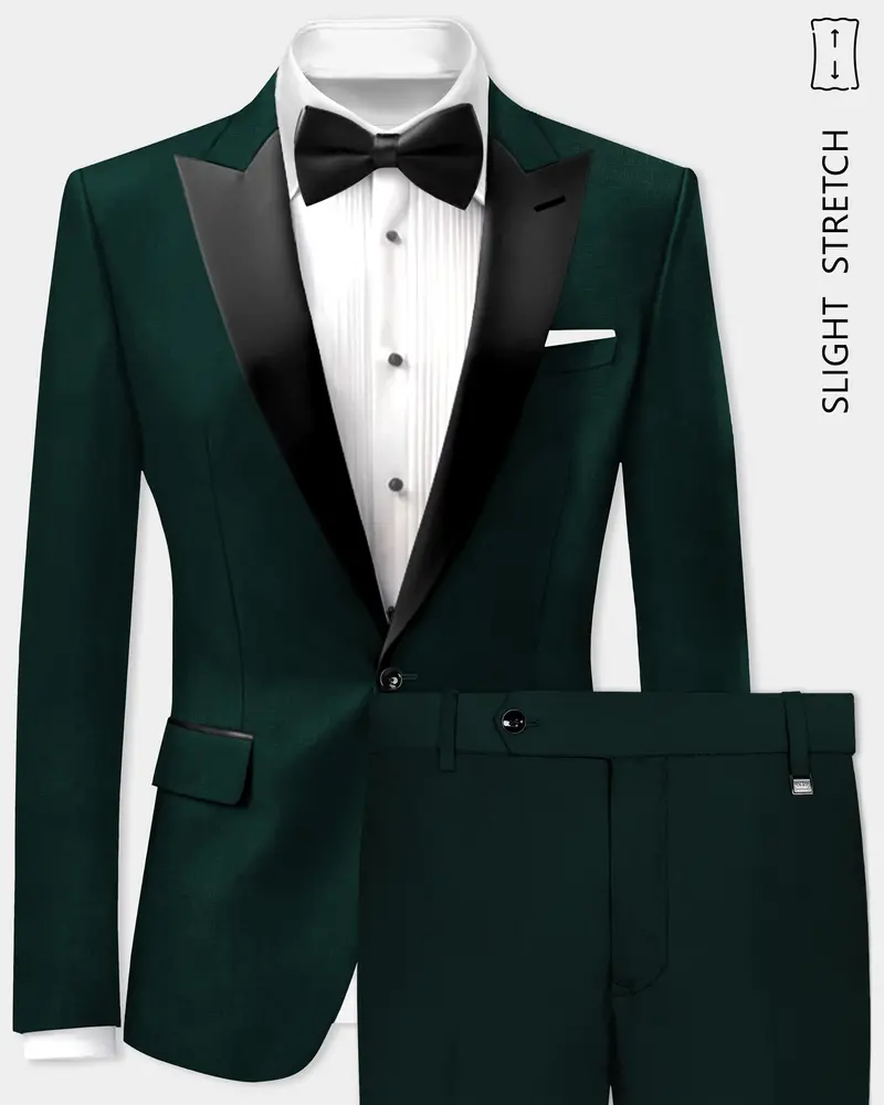 Emerald-Zucchini Green Solid Wool Rich Peak Lapel Tuxedo Slight Stretch Suit 1