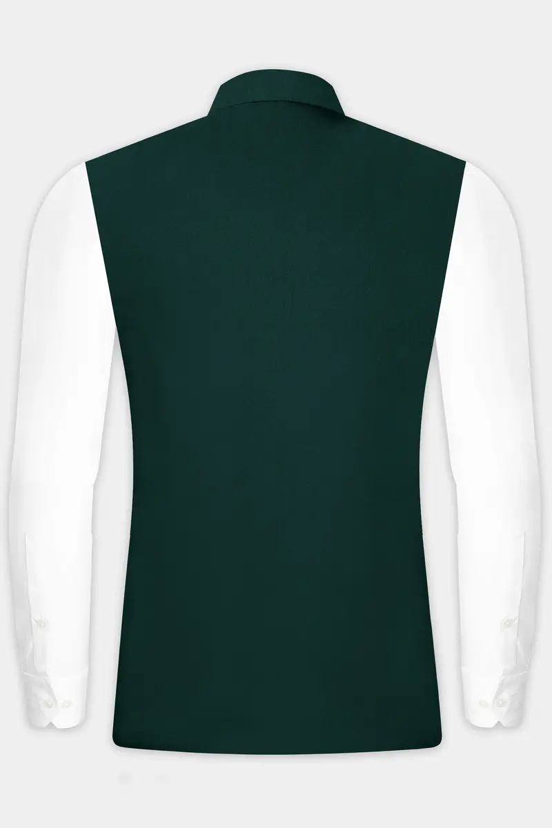 Emerald-Zucchini Green Solid Wool Rich Slight Stretch Nehru Jacket 4