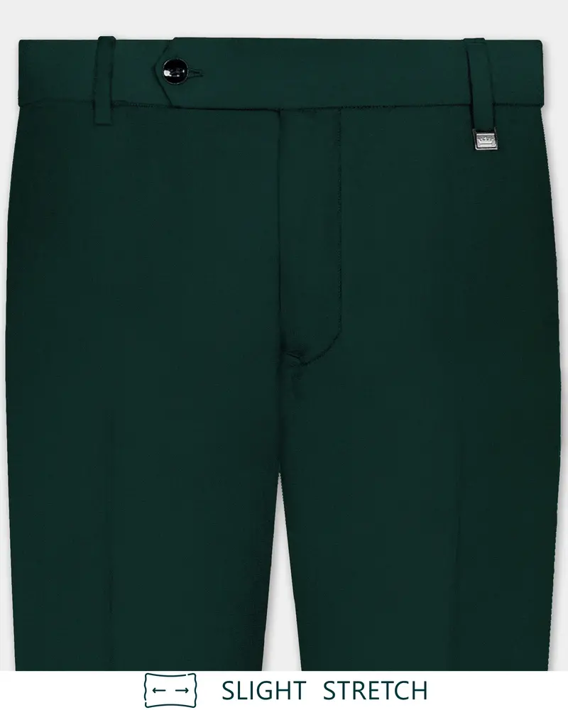 Emerald-Zucchini Green Solid Wool Rich Slight Stretch Waistband Pant 1
