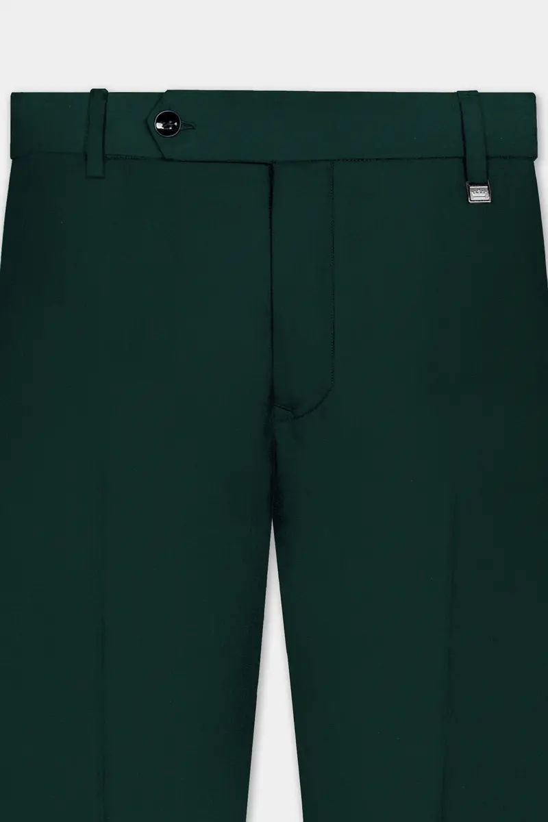 Emerald-Zucchini Green Solid Wool Rich Slight Stretch Waistband Pant 4