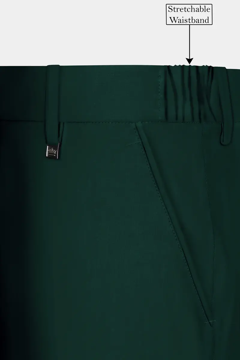 Emerald-Zucchini Green Solid Wool Rich Slight Stretch Waistband Pant 6