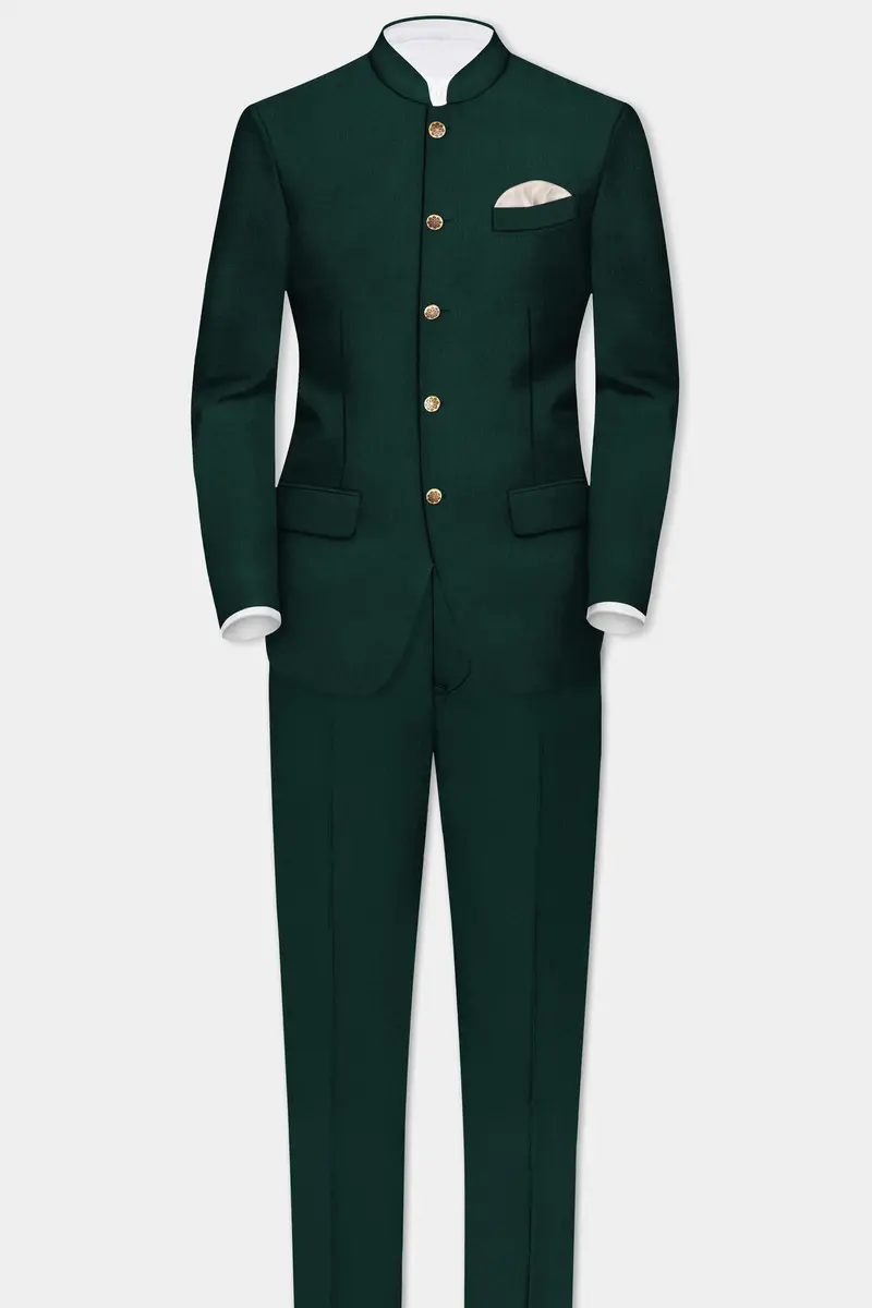Emerald-Zucchini Green Solid Wool Rich Slight Stretch Waistband Pant 7