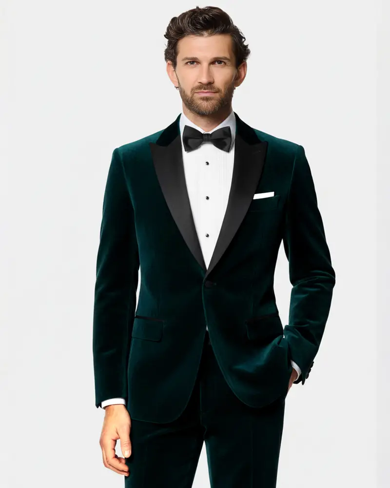 Emerivell-Burnham Green Velvet Peak Lapel Tuxedo Suit 1