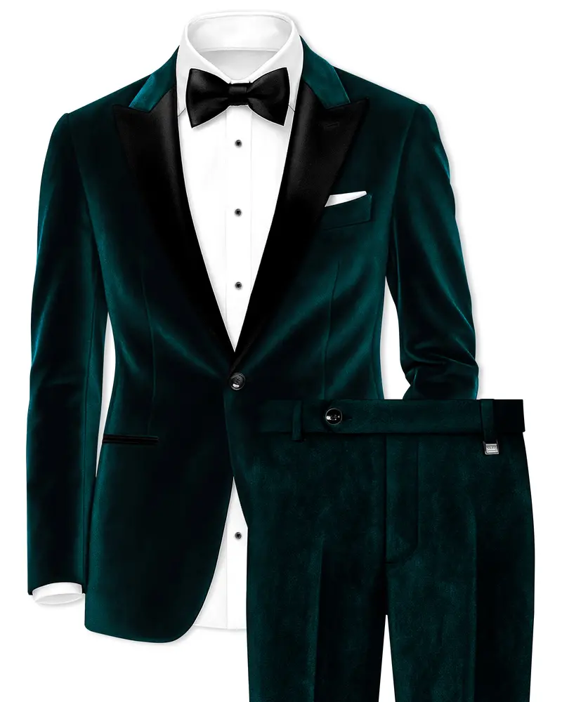 Emerivell-Burnham Green Velvet Peak Lapel Tuxedo Suit 1