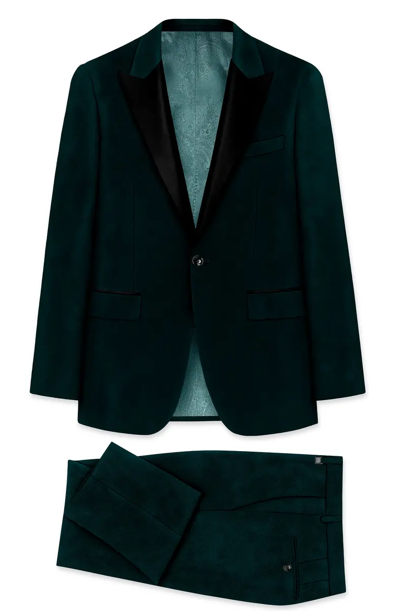 Emerivell-Burnham Green Velvet Peak Lapel Tuxedo Suit 11