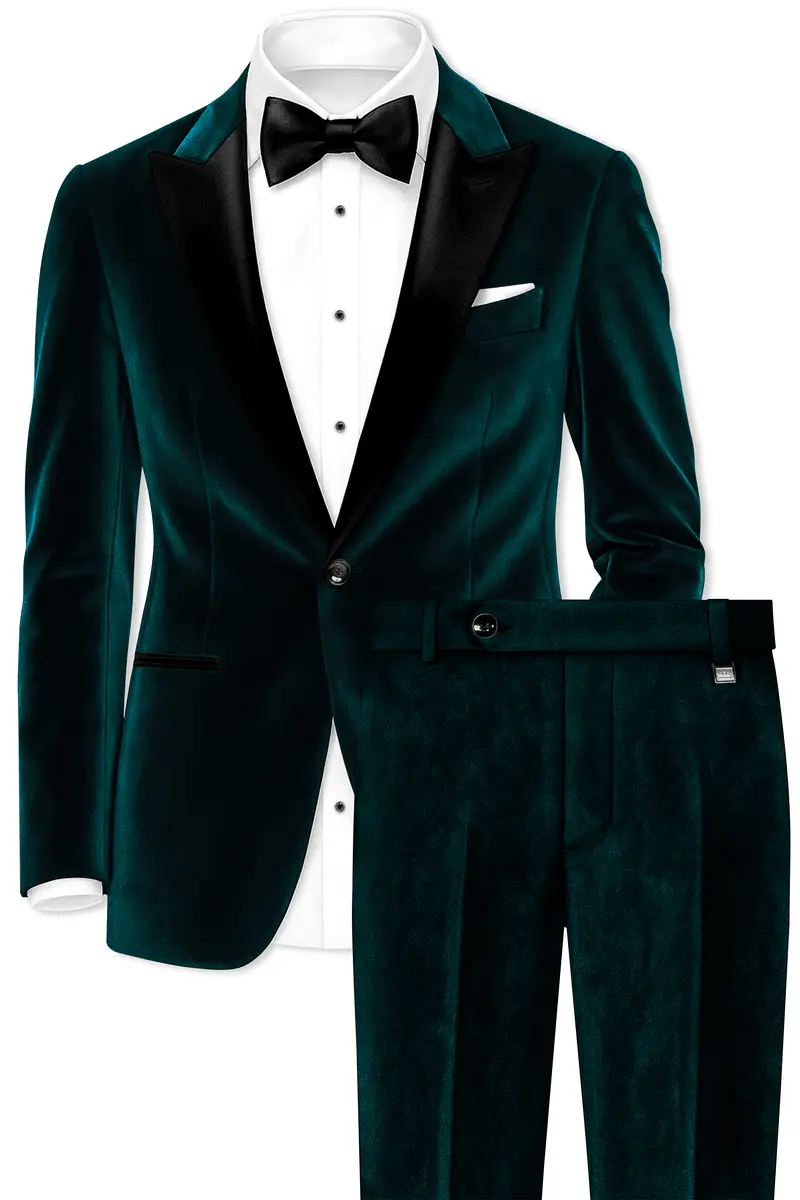 Emerivell-Burnham Green Velvet Peak Lapel Tuxedo Suit 2