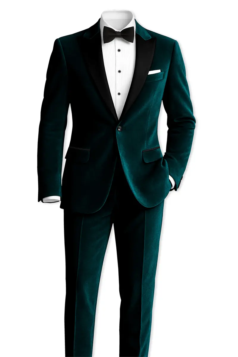 Emerivell-Burnham Green Velvet Peak Lapel Tuxedo Suit 4