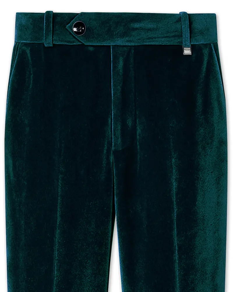 Emerivell-Burnham Green Velvet Stretchable Waistband Pant 1