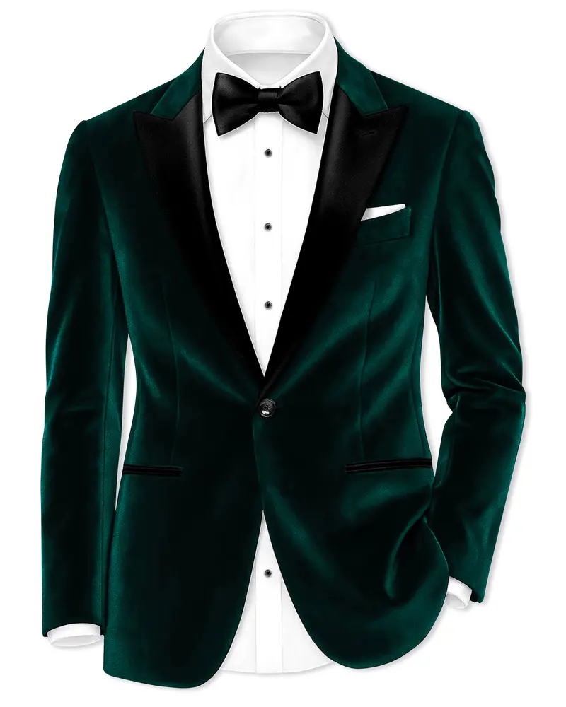 Emerivell-Racing Green Velvet Peak Lapel Tuxedo Blazer 1