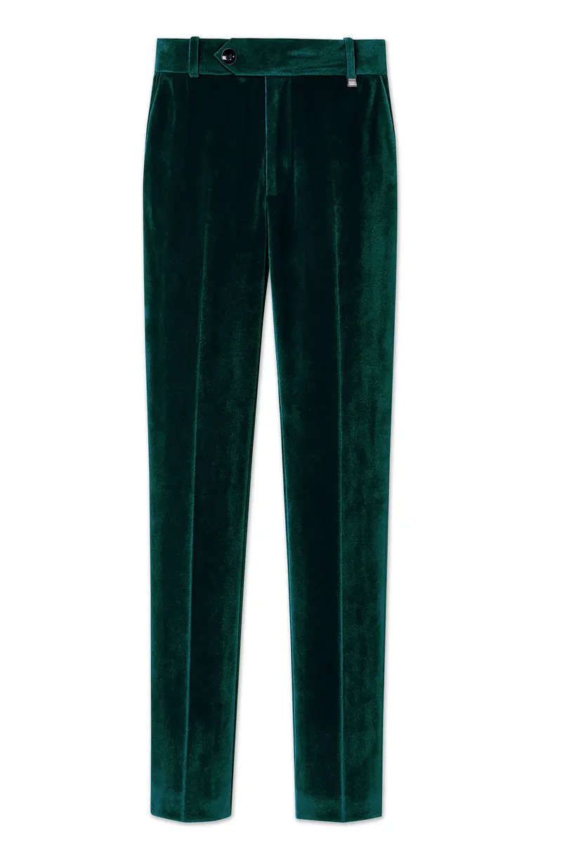 Emerivell-Racing Green Velvet Stretchable Waistband Pant 2