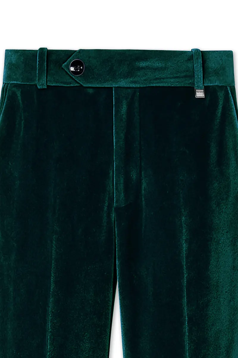 Emerivell-Racing Green Velvet Stretchable Waistband Pant 4
