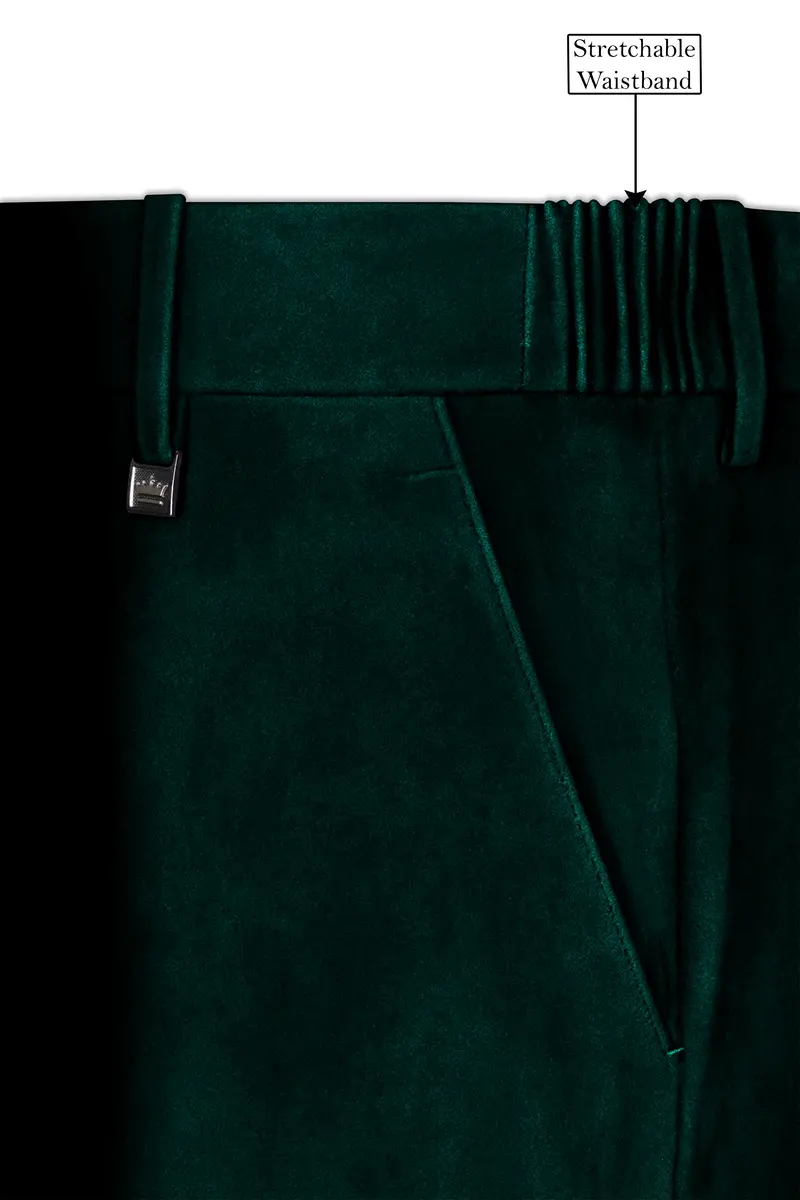 Emerivell-Racing Green Velvet Stretchable Waistband Pant 6