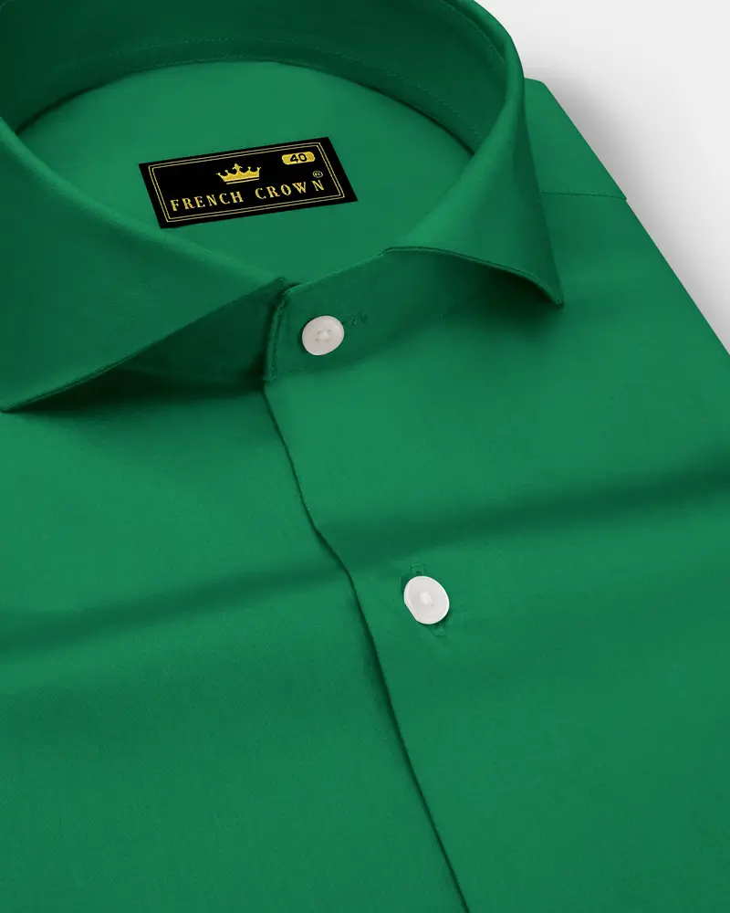 Emeron-Jewel Green Subtle Sheen Super Soft Premium Cotton Cut Away Collar Dress Shirt 1