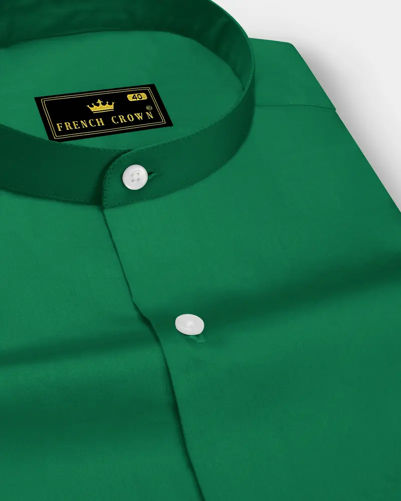 Emeron-Jewel Green Subtle Sheen Super Soft Premium Cotton Mandarin Dress Shirt 1