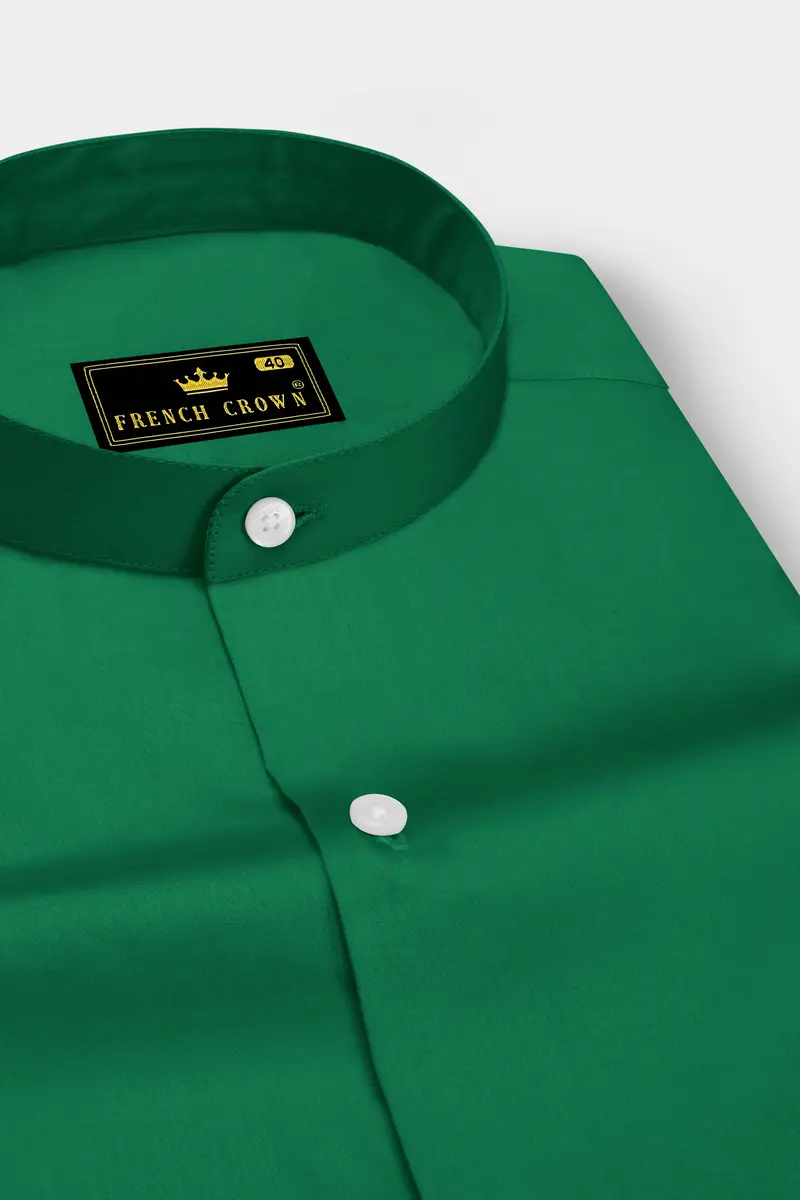 Emeron-Jewel Green Subtle Sheen Super Soft Premium Cotton Mandarin Dress Shirt 2