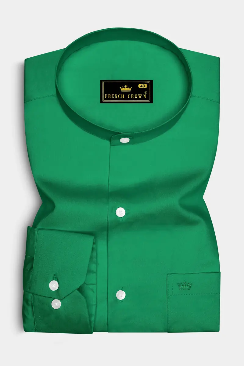 Emeron-Jewel Green Subtle Sheen Super Soft Premium Cotton Mandarin Dress Shirt 4