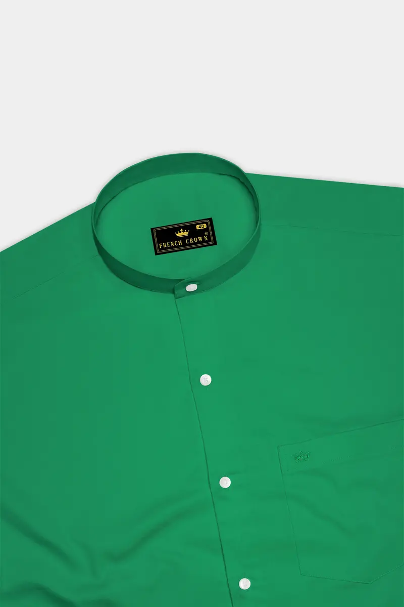 Emeron-Jewel Green Subtle Sheen Super Soft Premium Cotton Mandarin Dress Shirt 5