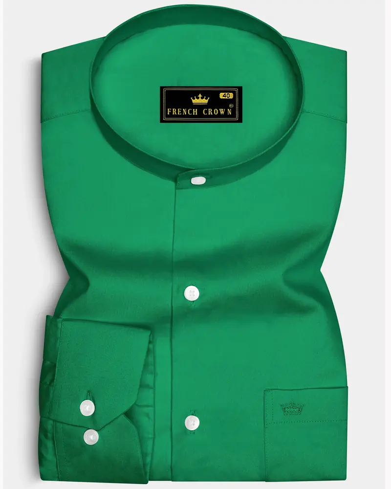Emeron-Jewel Green Subtle Sheen Super Soft Premium Cotton Mandarin Dress Shirt 6