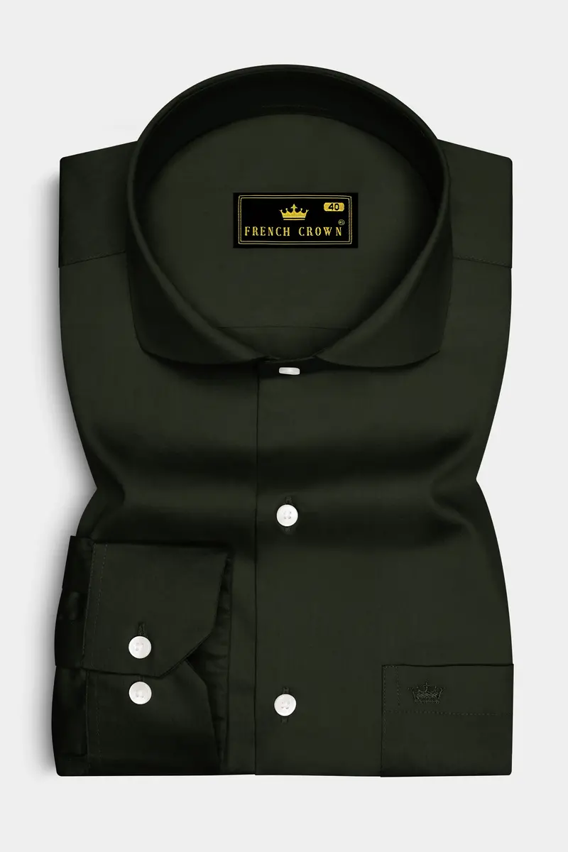 Emeron-Rangoon Green Subtle Sheen Super Soft Premium Cotton Cut Away Collar Dress Shirt 4