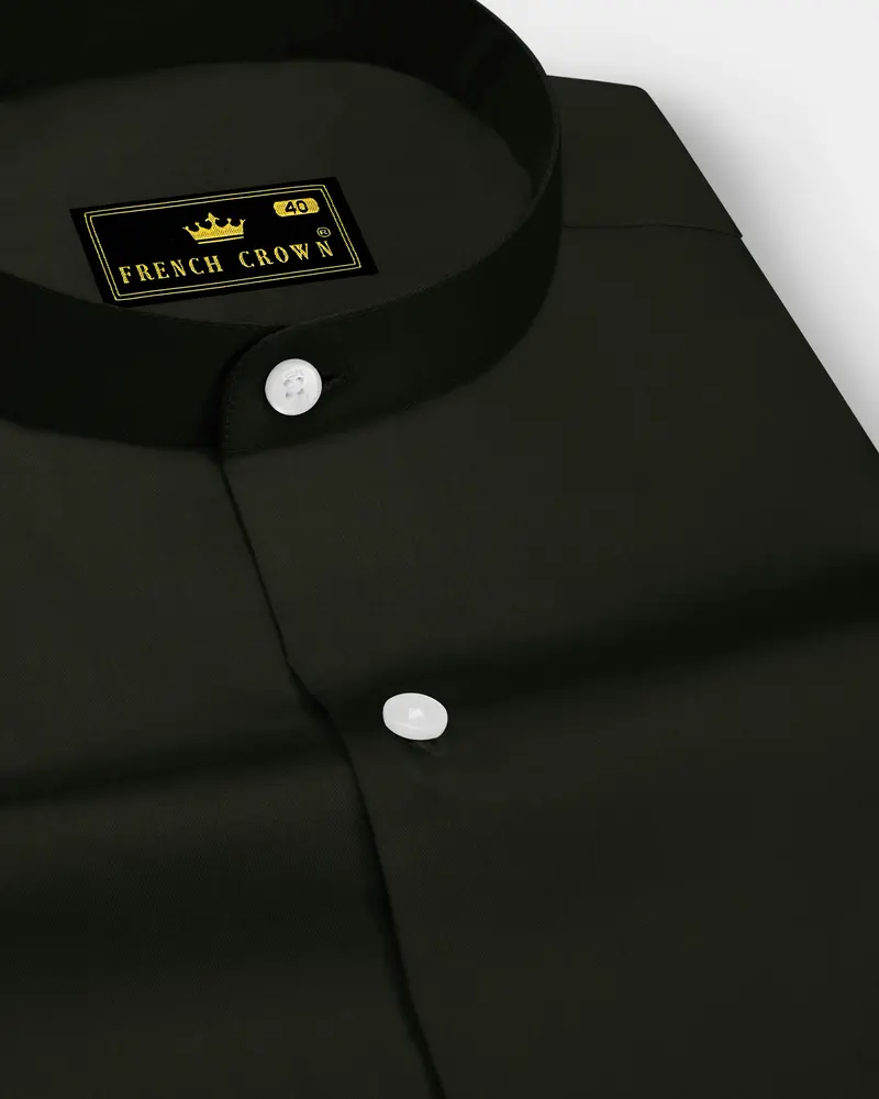 Emeron-Rangoon Green Subtle Sheen Super Soft Premium Cotton Mandarin Dress Shirt 1