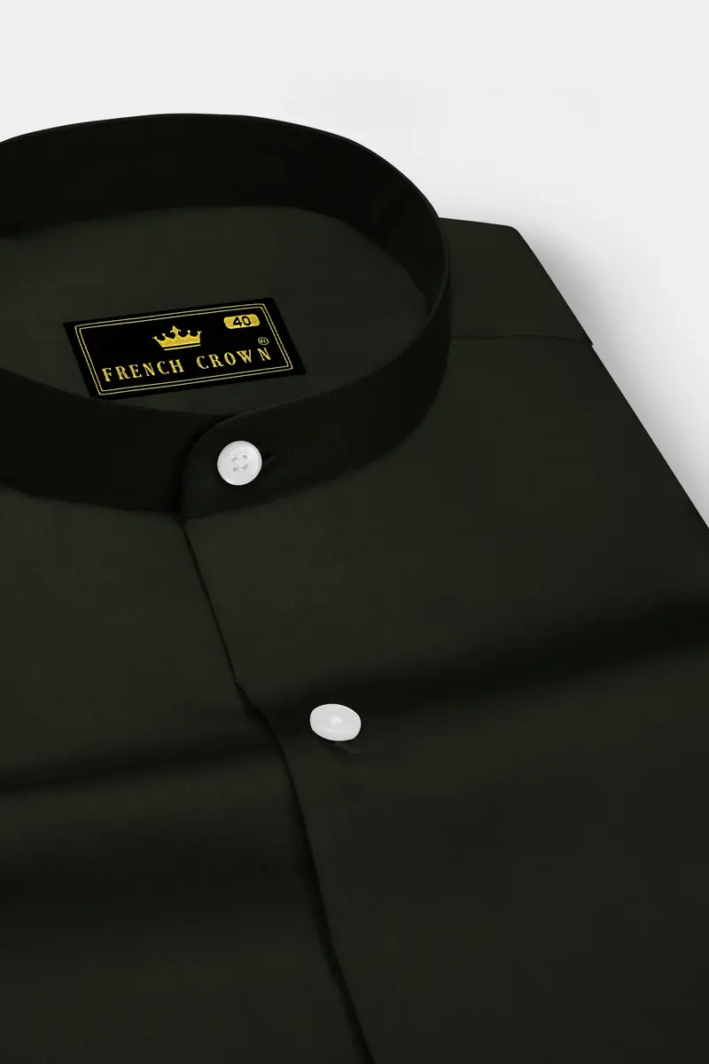 Emeron-Rangoon Green Subtle Sheen Super Soft Premium Cotton Mandarin Dress Shirt 2