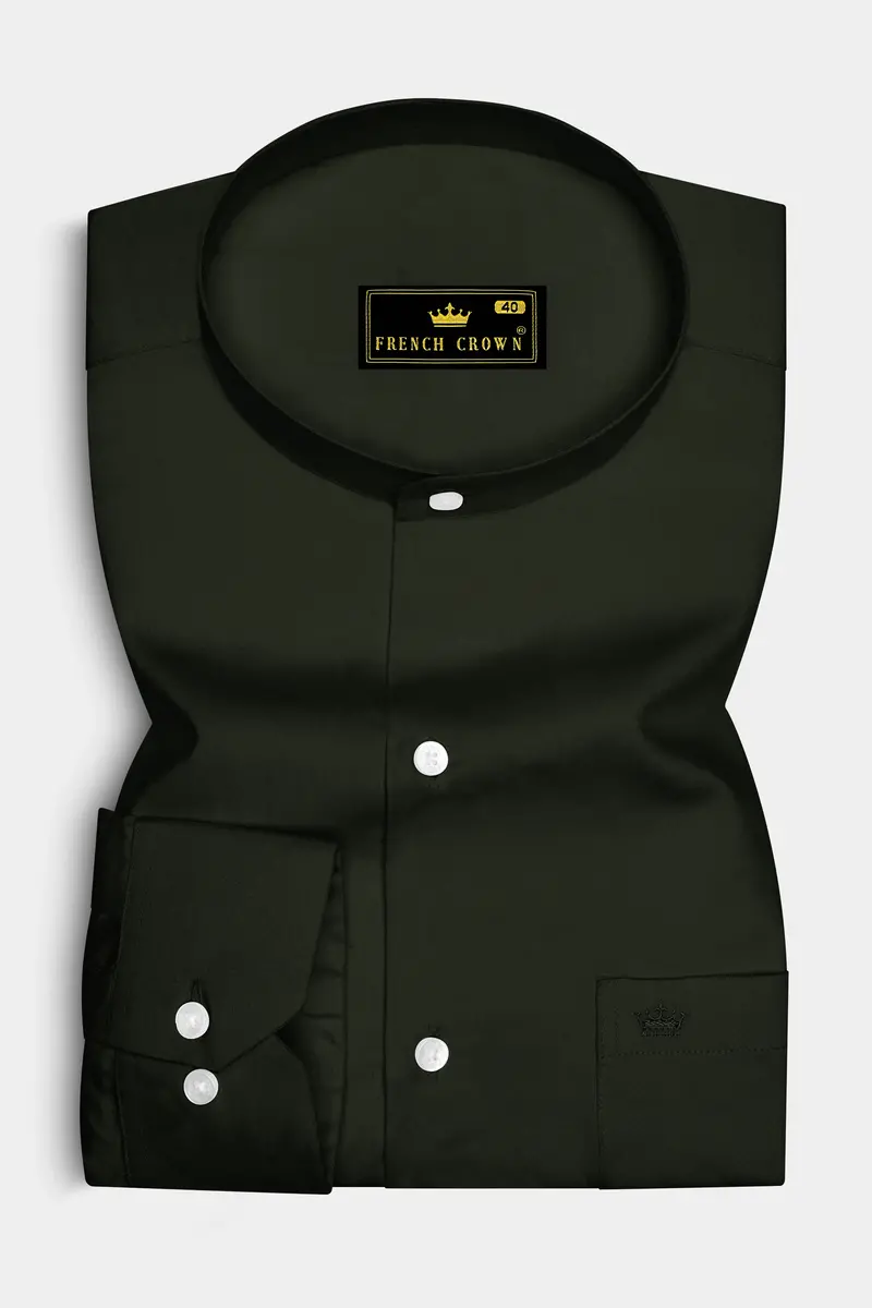 Emeron-Rangoon Green Subtle Sheen Super Soft Premium Cotton Mandarin Dress Shirt 4