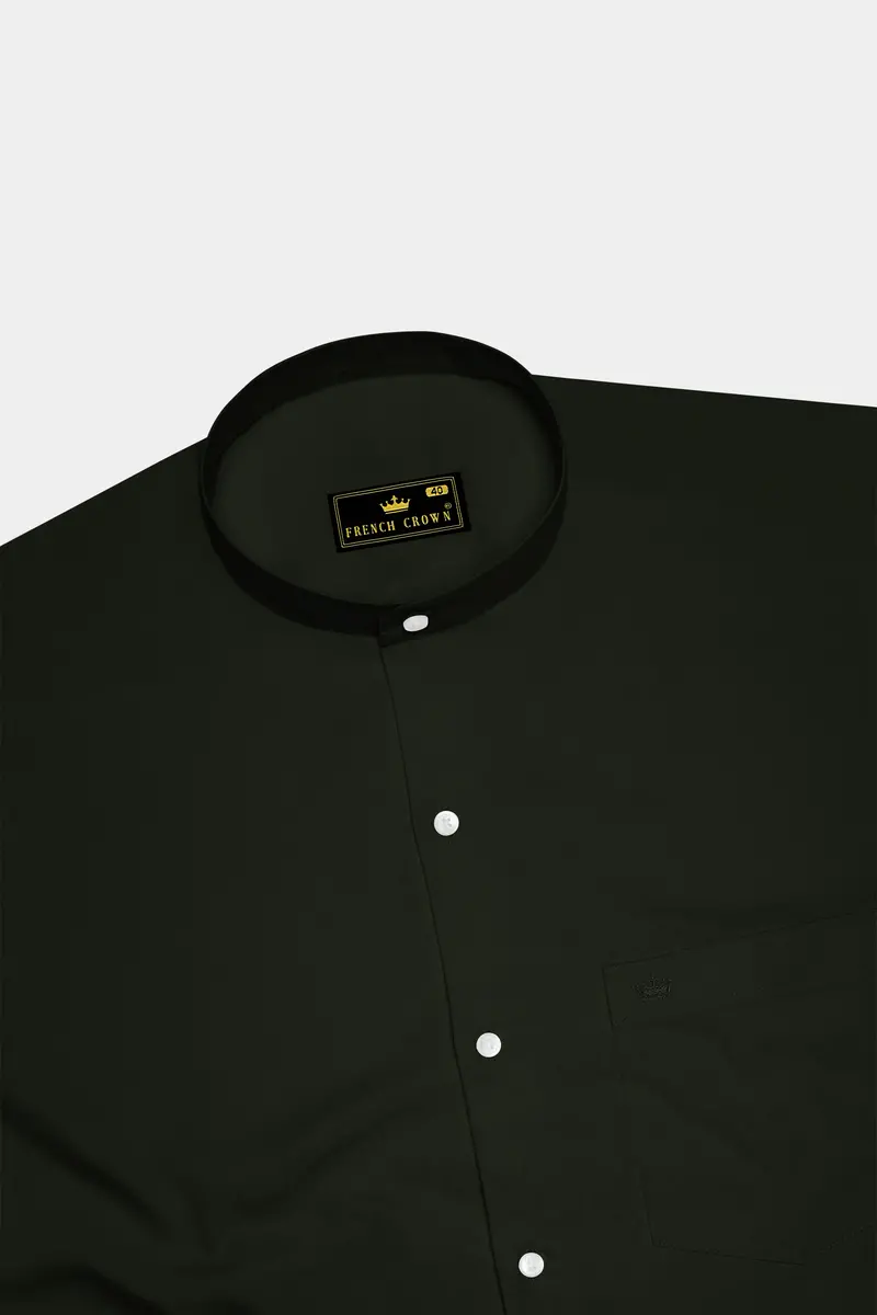 Emeron-Rangoon Green Subtle Sheen Super Soft Premium Cotton Mandarin Dress Shirt 5
