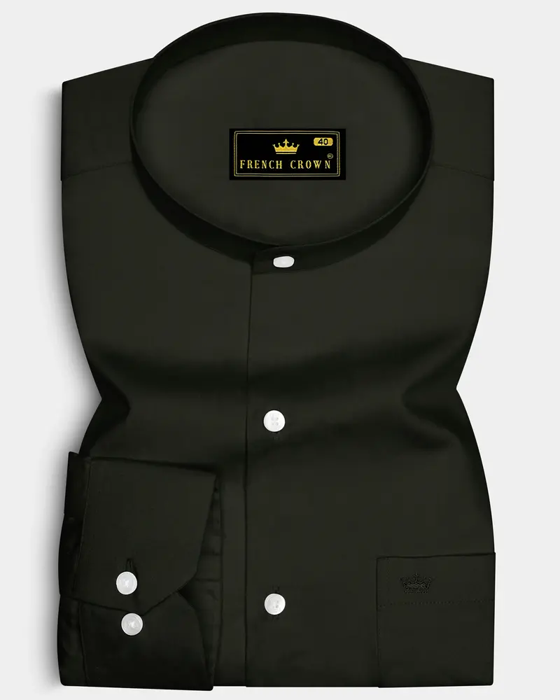Emeron-Rangoon Green Subtle Sheen Super Soft Premium Cotton Mandarin Dress Shirt 6