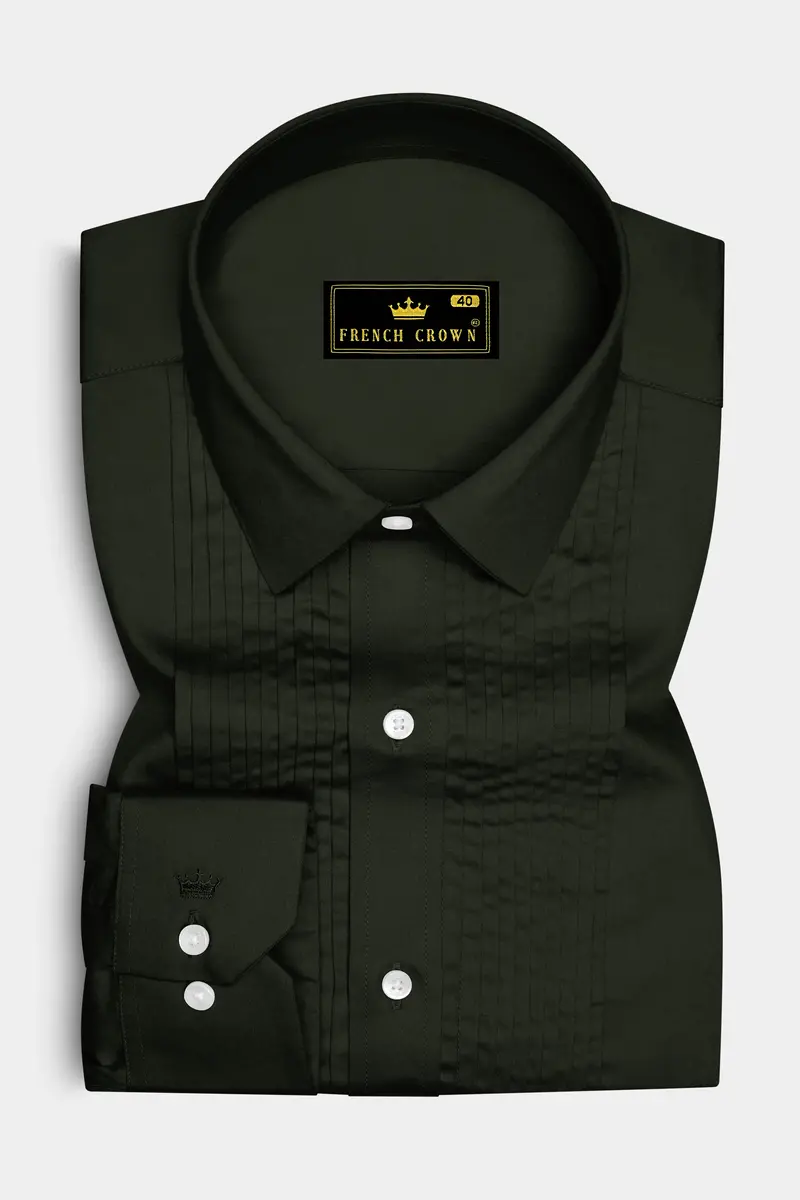 Emeron-Rangoon Green Subtle Sheen Super Soft Premium Cotton Tuxedo Dress Shirt 2