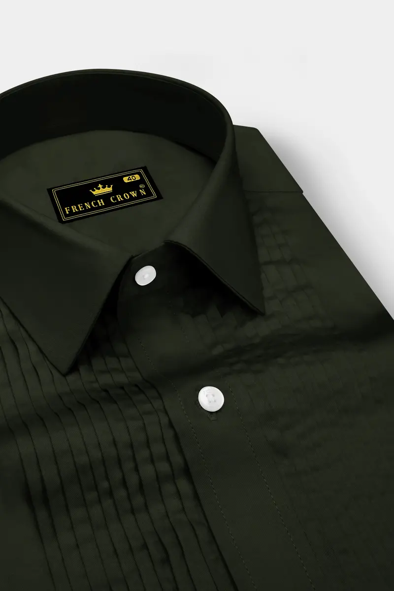 Emeron-Rangoon Green Subtle Sheen Super Soft Premium Cotton Tuxedo Dress Shirt 4