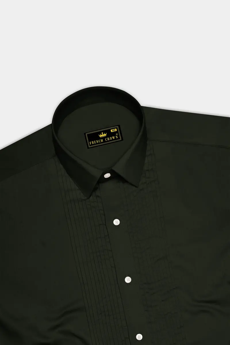 Emeron-Rangoon Green Subtle Sheen Super Soft Premium Cotton Tuxedo Dress Shirt 5