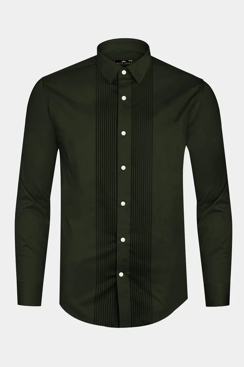 Emeron-Rangoon Green Subtle Sheen Super Soft Premium Cotton Tuxedo Dress Shirt 6