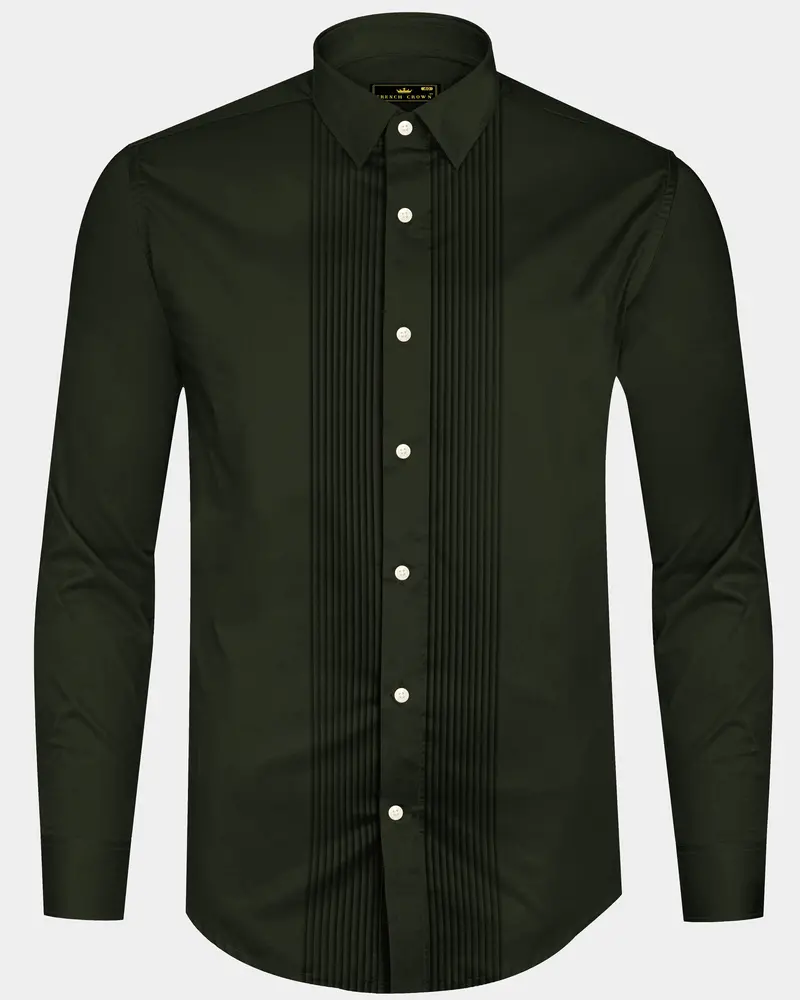 Emeron-Rangoon Green Subtle Sheen Super Soft Premium Cotton Tuxedo Dress Shirt 8
