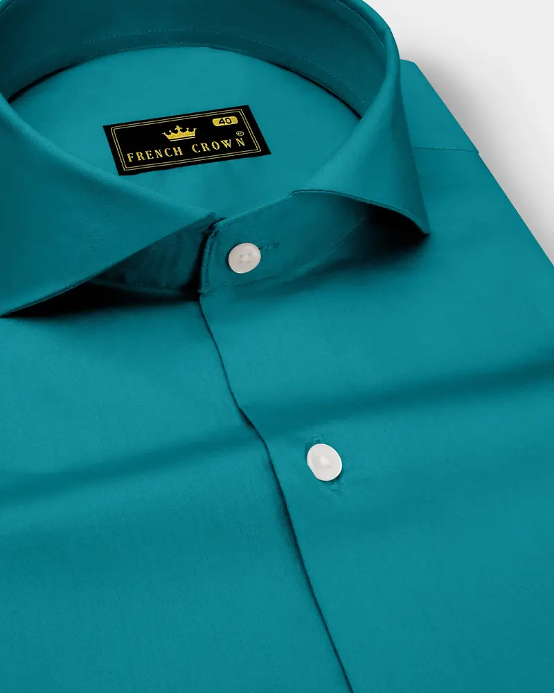 Emeron-Teal Green Subtle Sheen Super Soft Premium Cotton Cut Away Collar Dress Shirt 1