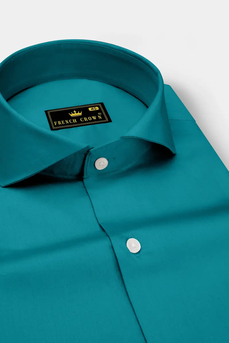 Emeron-Teal Green Subtle Sheen Super Soft Premium Cotton Cut Away Collar Dress Shirt 2