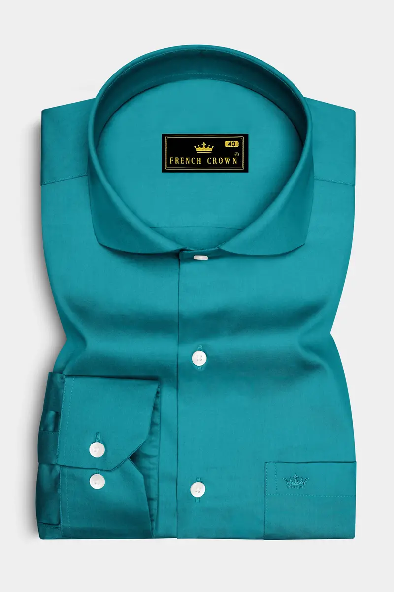 Emeron-Teal Green Subtle Sheen Super Soft Premium Cotton Cut Away Collar Dress Shirt 4
