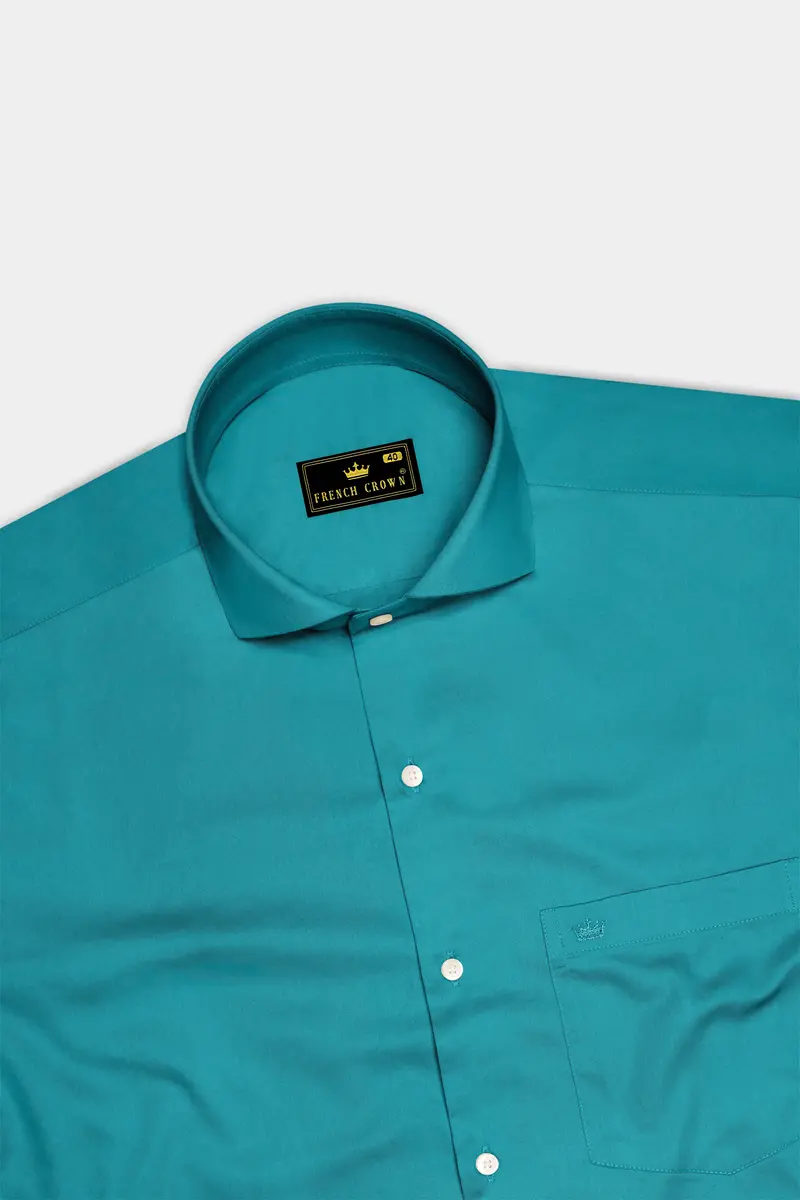 Emeron-Teal Green Subtle Sheen Super Soft Premium Cotton Cut Away Collar Dress Shirt 5