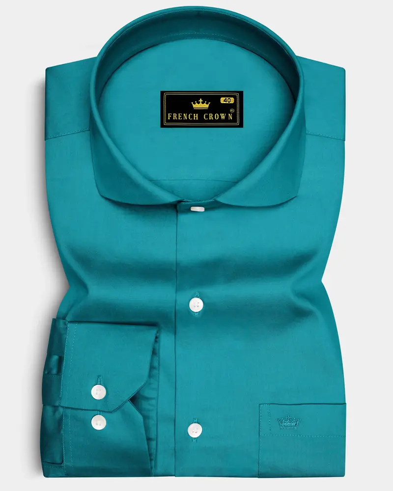 Emeron-Teal Green Subtle Sheen Super Soft Premium Cotton Cut Away Collar Dress Shirt 6
