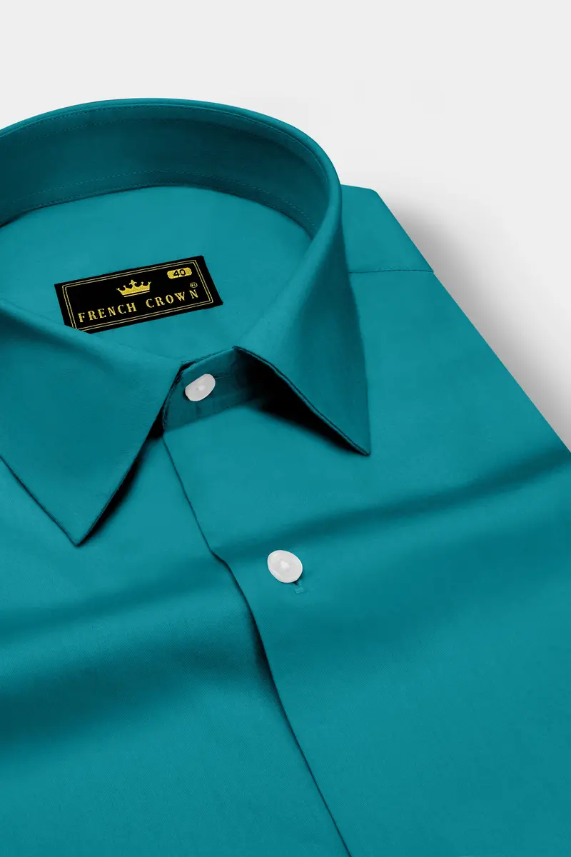 Emeron-Teal Green Subtle Sheen Super Soft Premium Cotton Dress Shirt 2