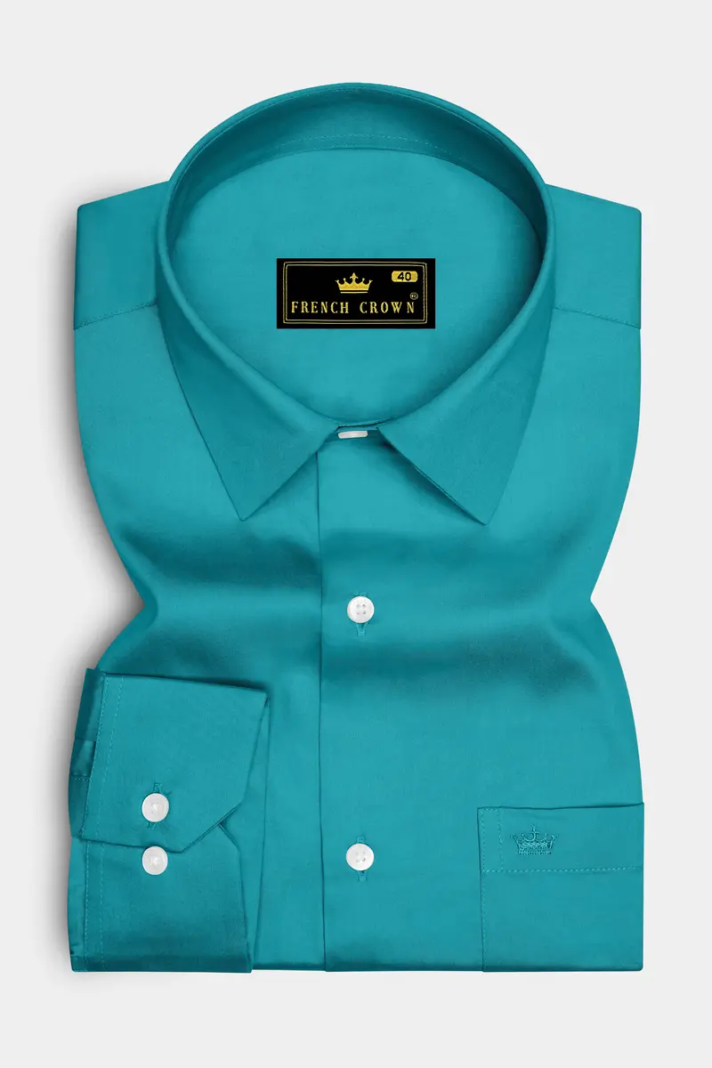 Emeron-Teal Green Subtle Sheen Super Soft Premium Cotton Dress Shirt 4