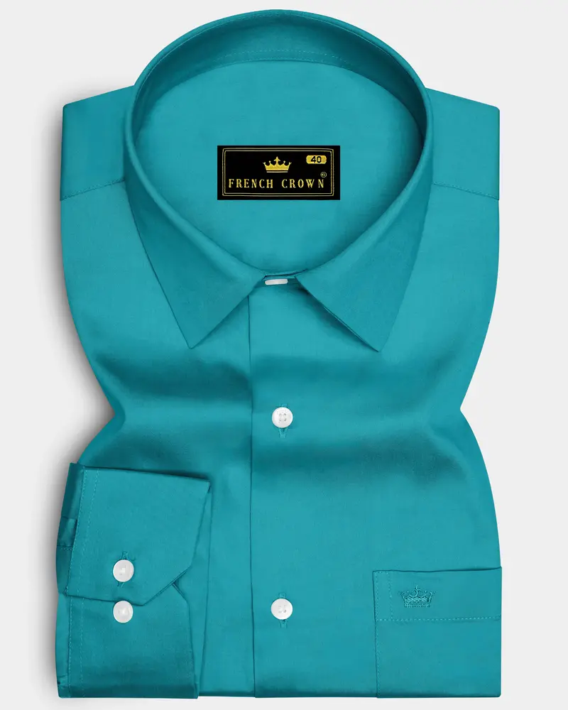 Emeron-Teal Green Subtle Sheen Super Soft Premium Cotton Dress Shirt 6
