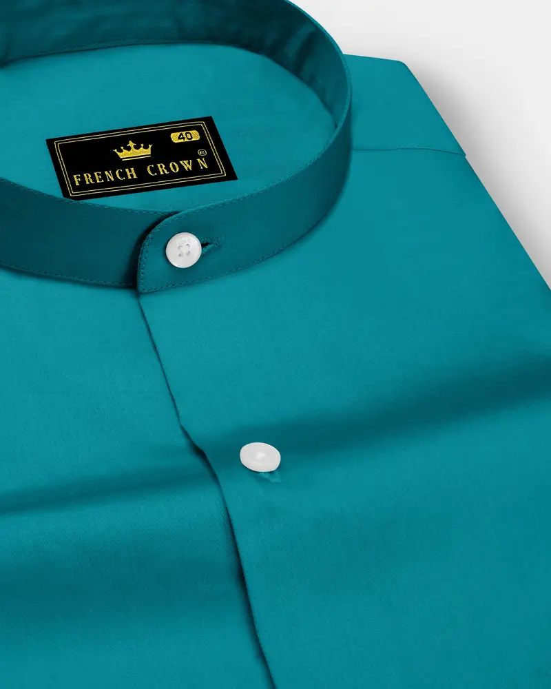 Emeron-Teal Green Subtle Sheen Super Soft Premium Cotton Mandarin Dress Shirt 1