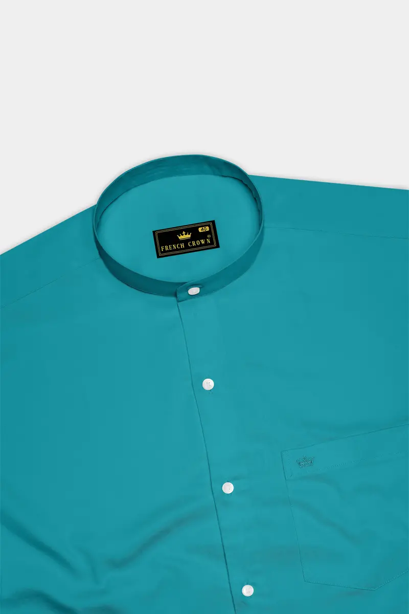 Emeron-Teal Green Subtle Sheen Super Soft Premium Cotton Mandarin Dress Shirt 5
