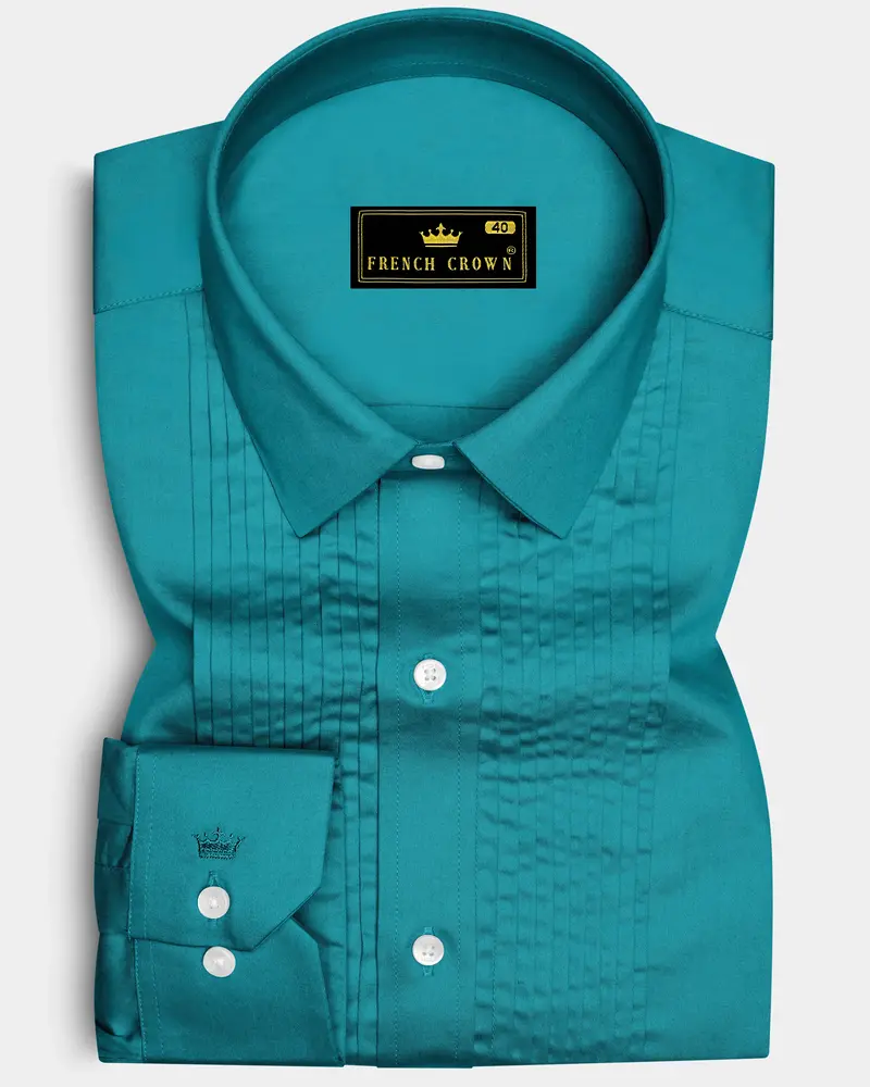 Emeron-Teal Green Subtle Sheen Super Soft Premium Cotton Tuxedo Dress Shirt 1
