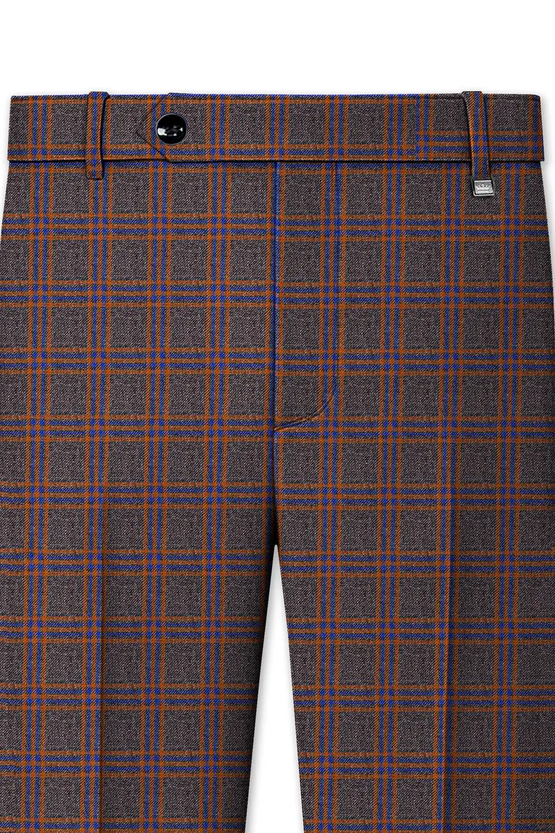Emperor Gray And Russet Brown Plaid Tweed Double Breasted Suit 12