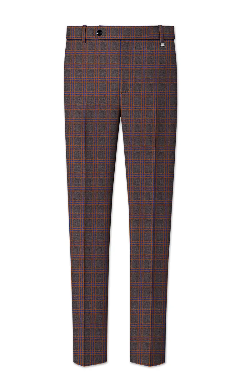 Emperor Gray And Russet Brown Plaid Tweed Double Breasted Suit 13