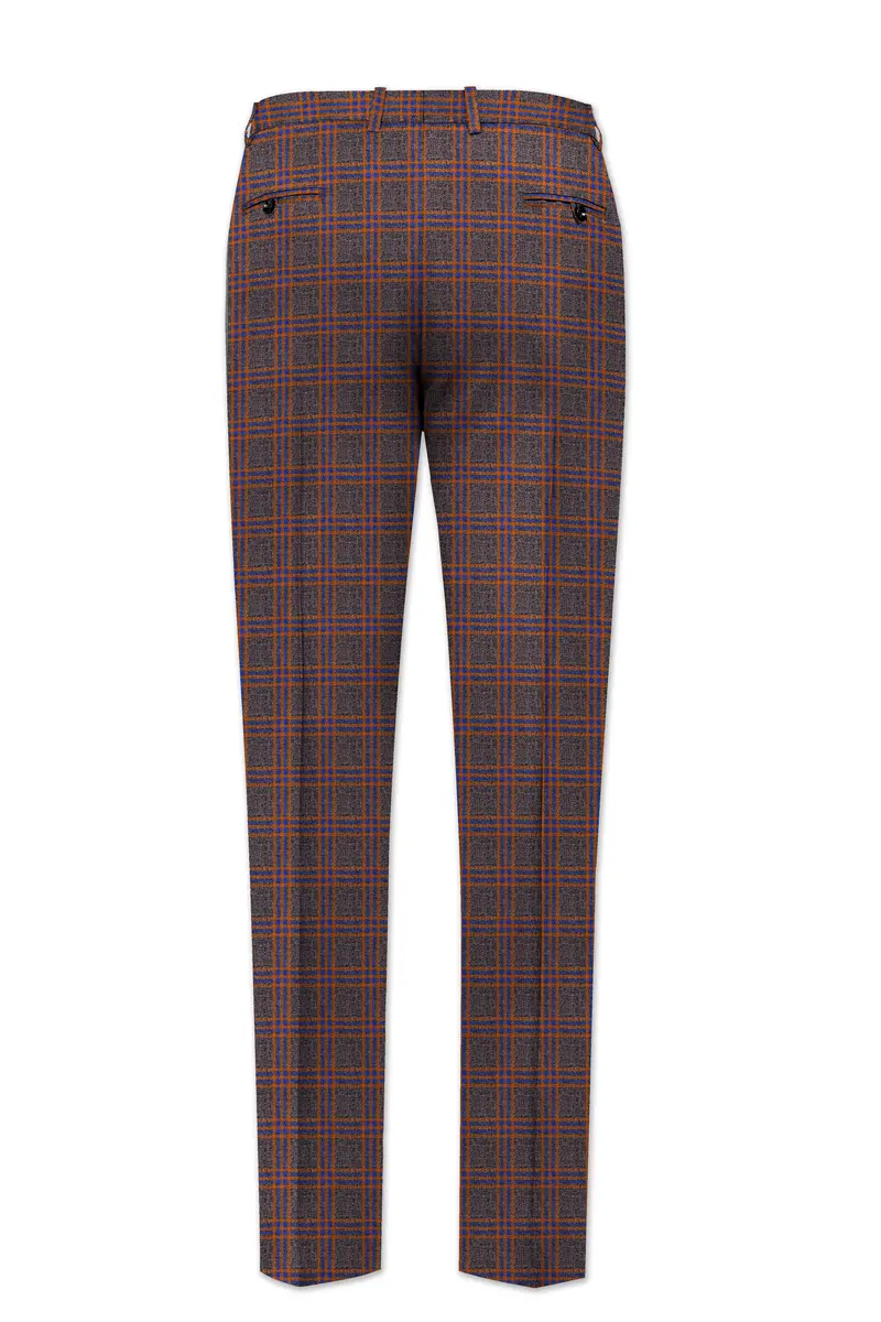 Emperor Gray And Russet Brown Plaid Tweed Double Breasted Suit 14