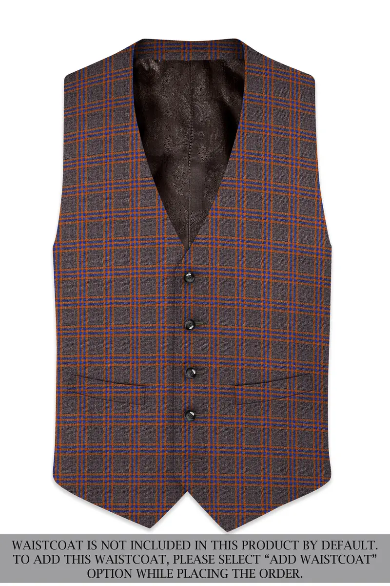 Emperor Gray And Russet Brown Plaid Tweed Double Breasted Suit 16
