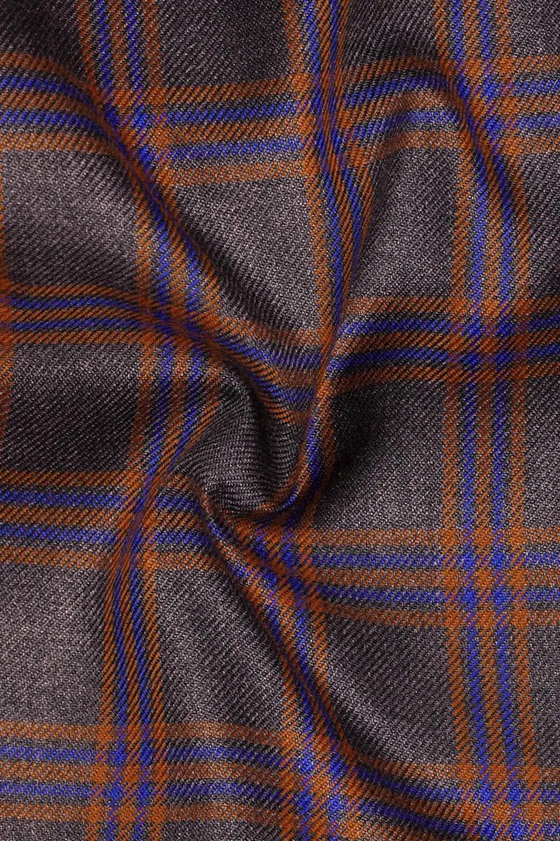 Emperor Gray And Russet Brown Plaid Tweed Double Breasted Suit 3